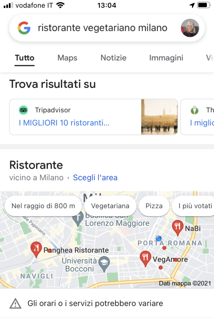 Risultati di ricerche locali per ristorante da mobile