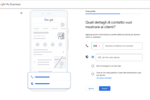 Screenshot creazione profilo attivit&agrave; su Google