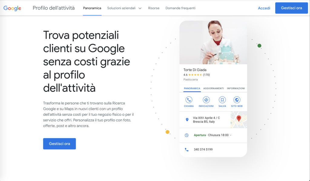 Schermata di registrazione su business.google.com