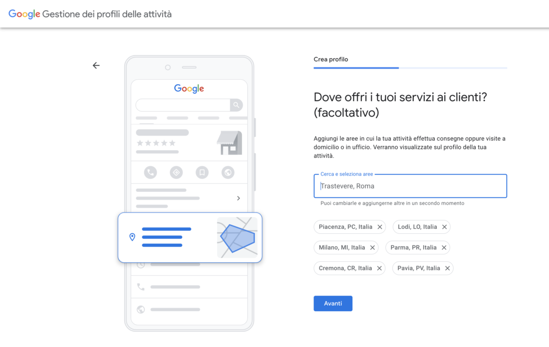 Screen Google: Dove offri i tuoi servizi?